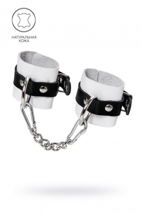 Бело-черные кожаные наручники с одним ремешком с люверсами - Pecado - купить с доставкой в Оренбурге
