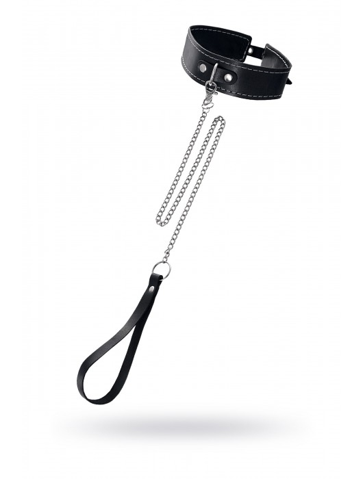 Кожаный двухслойный ошейник с белой строчкой и поводком - Pecado - купить с доставкой в Оренбурге