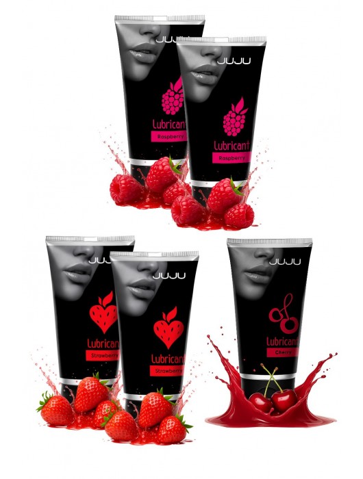 Набор из 5 съедобных лубрикантов JUJU (клубника х 2, малина х 2, вишня) - JuJu - купить с доставкой в Оренбурге