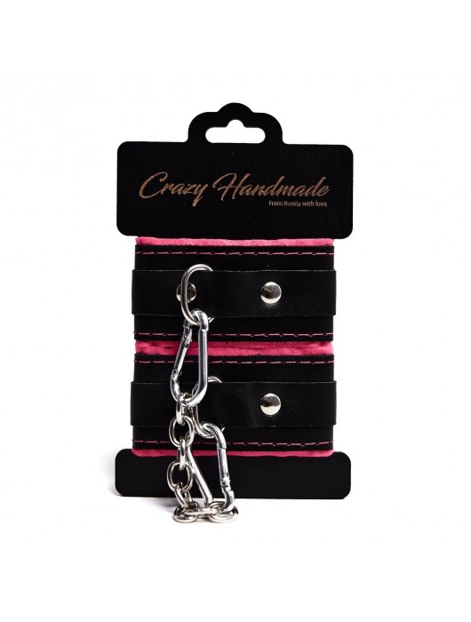 Черно-розовые скругленные наручники с мягкой подкладкой - Crazy Handmade - купить с доставкой в Оренбурге