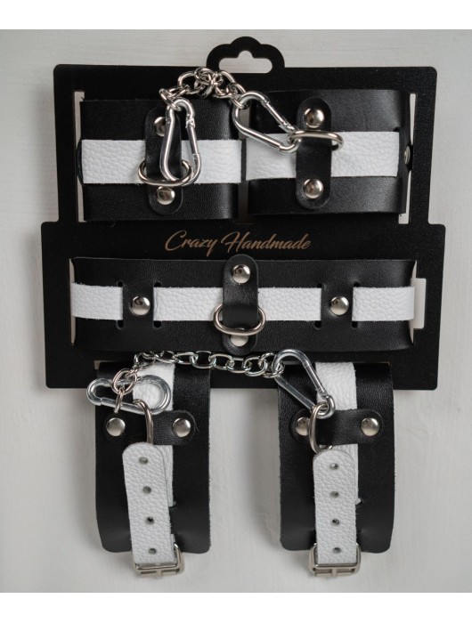 Набор фиксаторов из черной и белой натуральной кожи - Crazy Handmade - купить с доставкой в Оренбурге