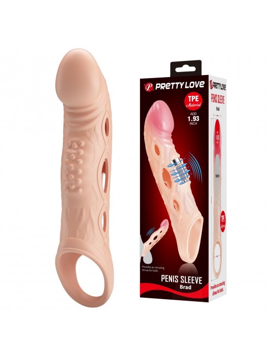 Телесная удлиняющая насадка с рельефом и вибрацией Brad - 21,3 см. - Baile - в Оренбурге купить с доставкой