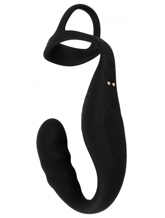 Черное эрекционное кольцо со стимуляцией промежности и анальной пробкой Cock Ring with RC Prostate Plug - Orion - в Оренбурге купить с доставкой