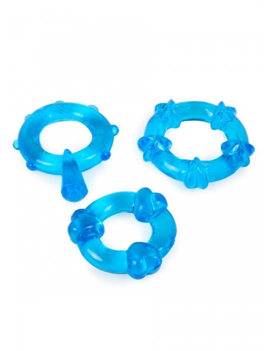 Набор из 3 синих эрекционных колец с различным рельефом - Erowoman-Eroman - в Оренбурге купить с доставкой