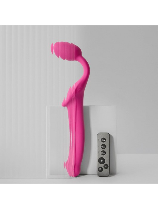 Ярко-розовый безремневой страпон Strap-on-me Vibrating Bendable Strap-On size L - Strap-on-me - купить с доставкой в Оренбурге