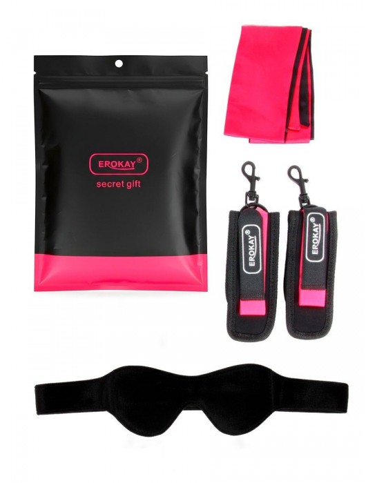 Черно-розовый эротический набор: маска, наручники и повязка - Erokay - купить с доставкой в Оренбурге