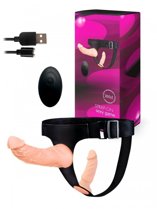 Женский страпон с 2 насадками, вибрацией и пультом ДУ - Erowoman-Eroman - купить с доставкой в Оренбурге