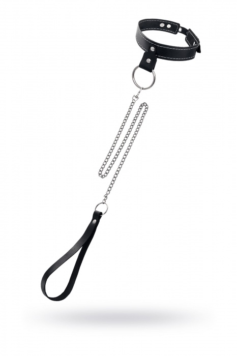 Черный узкий однослойный ошейник с серебристым поводком-цепочкой - Pecado - купить с доставкой в Оренбурге