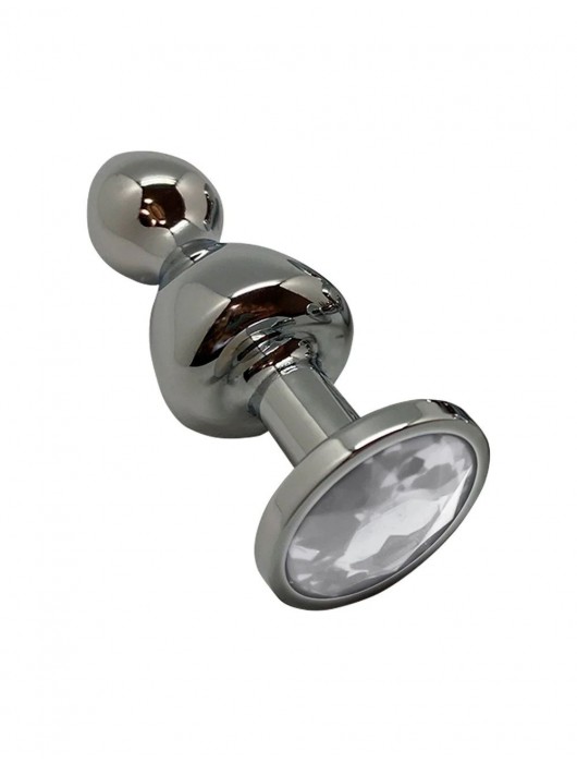 Серебристая анальная втулка Wooomy Lollypop L с прозрачным кристаллом - 10,5 см. - Adrien Lastic