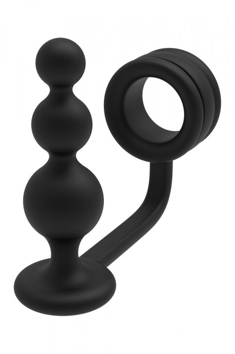 Черное эрекционное кольцо с анальной елочкой Cockring With Beaded Anal Plug - Dream Toys - в Оренбурге купить с доставкой