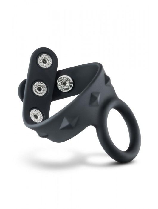 Черное эрекционное кольцо с подхватом мошонки на кнопках VS6 - Blush Novelties - в Оренбурге купить с доставкой