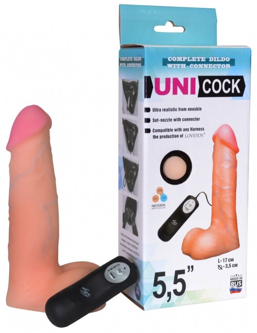 Фаллическая насадка Харнесс UNICOCK 5,5  с вибрацией - 17 см. - LOVETOY (А-Полимер) - купить с доставкой в Оренбурге