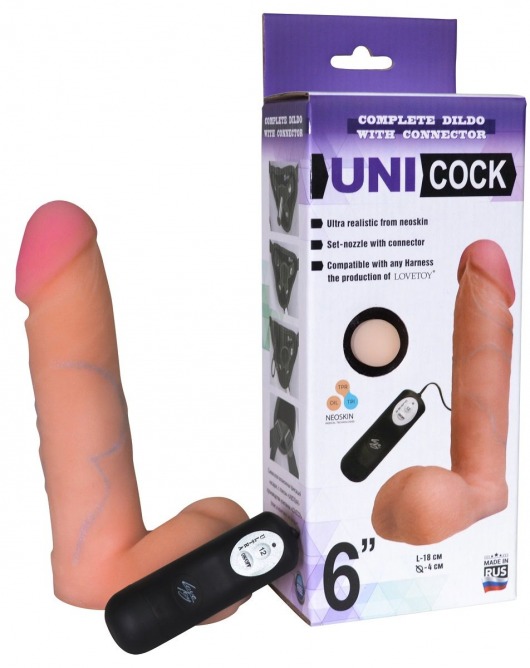 Фаллическая насадка Харнесс UNICOCK 6  с вибрацией - 18 см. - LOVETOY (А-Полимер) - купить с доставкой в Оренбурге