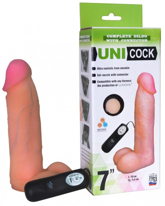 Фаллическая насадка Харнесс UNICOCK 7  с вибрацией - 19 см. - LOVETOY (А-Полимер) - купить с доставкой в Оренбурге