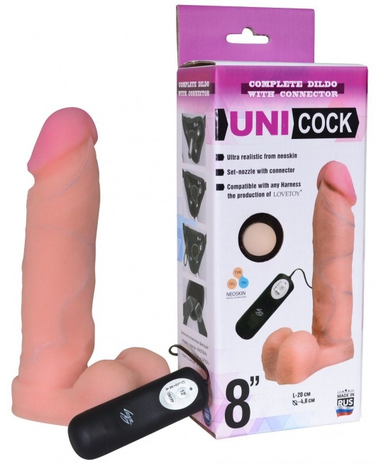 Фаллическая насадка Харнесс UNICOCK 8  с вибрацией - 20 см. - LOVETOY (А-Полимер) - купить с доставкой в Оренбурге