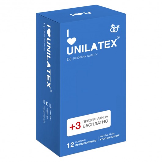 Классические презервативы Unilatex Natural Plain - 12 шт. + 3 шт. в подарок - Unilatex - купить с доставкой в Оренбурге