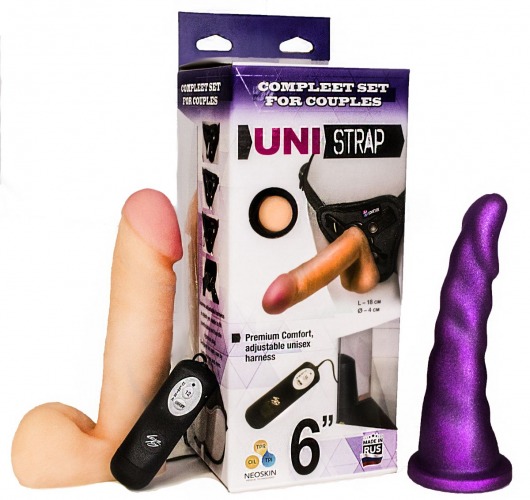 Вибрострапон с двумя насадками UniStrap - 18 и 18 см. - LOVETOY (А-Полимер) - купить с доставкой в Оренбурге