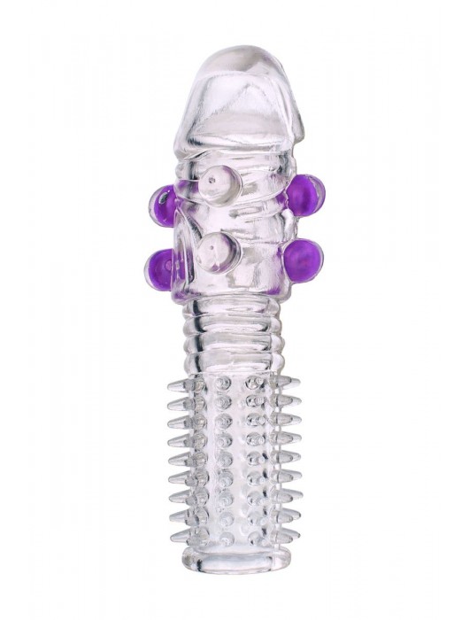 Гелевая прозрачная насадка с шариками и шипами - 14 см. - Toyfa Basic - в Оренбурге купить с доставкой