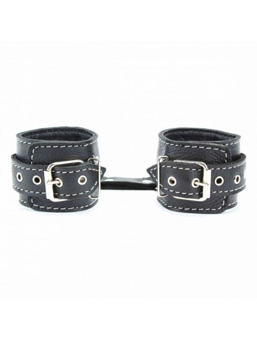 Чёрные кожаные наручники с крупной строчкой - БДСМ Арсенал - купить с доставкой в Оренбурге