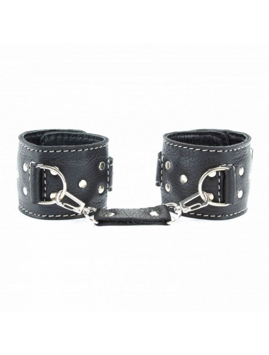 Чёрные кожаные наручники с крупной строчкой - БДСМ Арсенал - купить с доставкой в Оренбурге