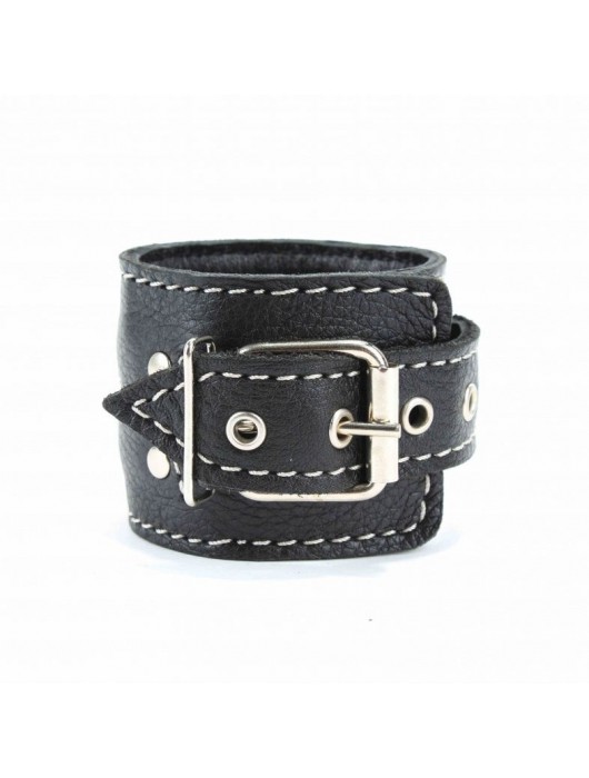 Чёрные кожаные наручники с крупной строчкой - БДСМ Арсенал - купить с доставкой в Оренбурге