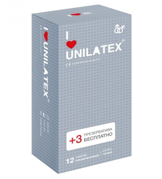 Презервативы с точками Unilatex Dotted - 12 шт. + 3 шт. в подарок - Unilatex - купить с доставкой в Оренбурге