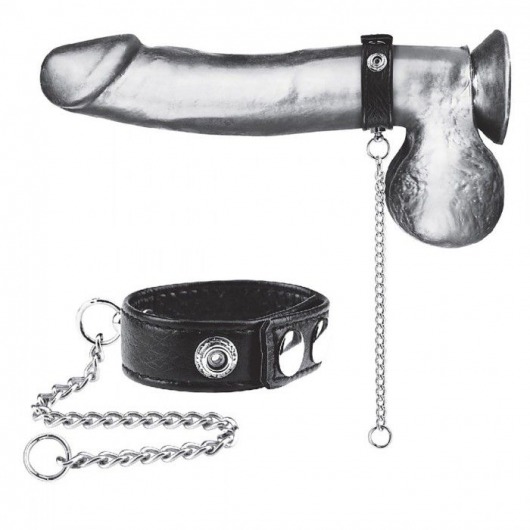 Утяжка на пенис с поводком Snap Cock Ring With 12  Leash - BlueLine - купить с доставкой в Оренбурге