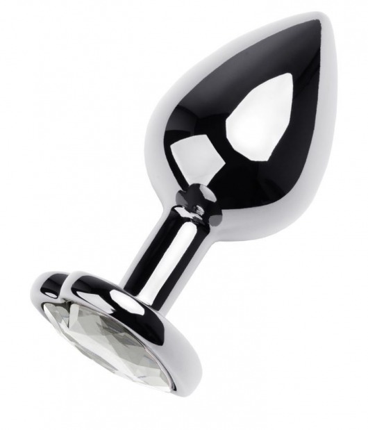 Серебристая анальная пробка с прозрачным кристаллом-сердцем - 8 см. - ToyFa - купить с доставкой в Оренбурге