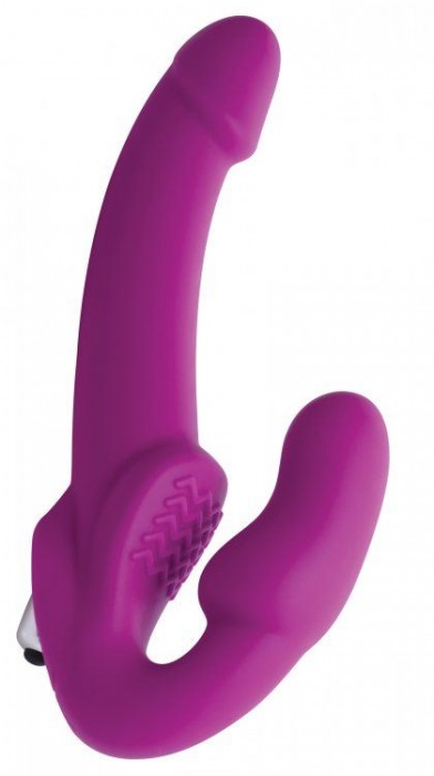 Ярко-розовый безремневой вибрострапон Evoke Vibrating Strapless Silicone Strap-on Dildo - XR Brands - купить с доставкой в Оренбурге