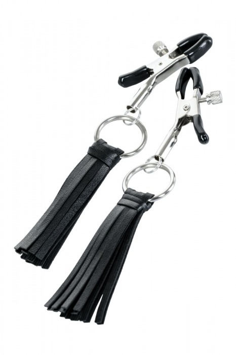 Черно-серебристые зажимы для сосков Theatre с кисточками - ToyFa - купить с доставкой в Оренбурге