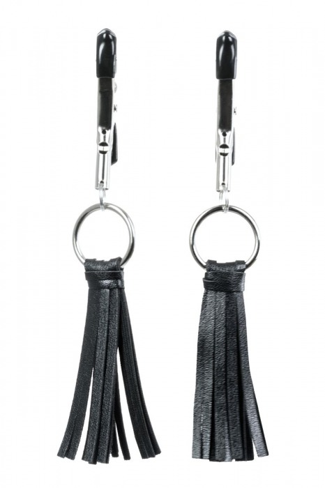 Черно-серебристые зажимы для сосков Theatre с кисточками - ToyFa - купить с доставкой в Оренбурге