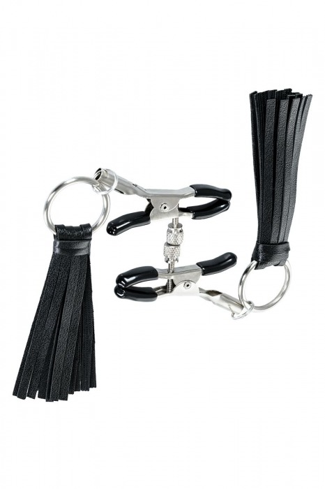 Черно-серебристые зажимы для сосков Theatre с кисточками - ToyFa - купить с доставкой в Оренбурге