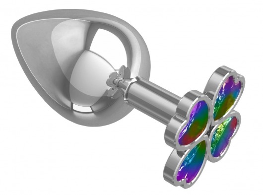Серебристая анальная пробка-клевер с радужным кристаллом - 9,5 см. - Джага-Джага - купить с доставкой в Оренбурге