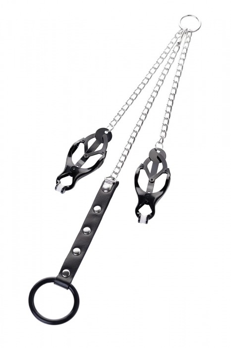 Черно-серебристые зажимы для сосков с кольцом для пениса TOYFA Metal - ToyFa - купить с доставкой в Оренбурге