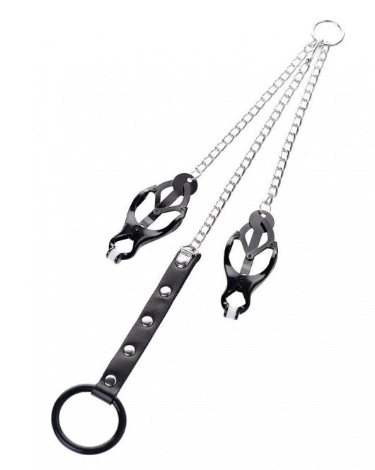 Черно-серебристые зажимы для сосков с кольцом для пениса TOYFA Metal - ToyFa - купить с доставкой в Оренбурге